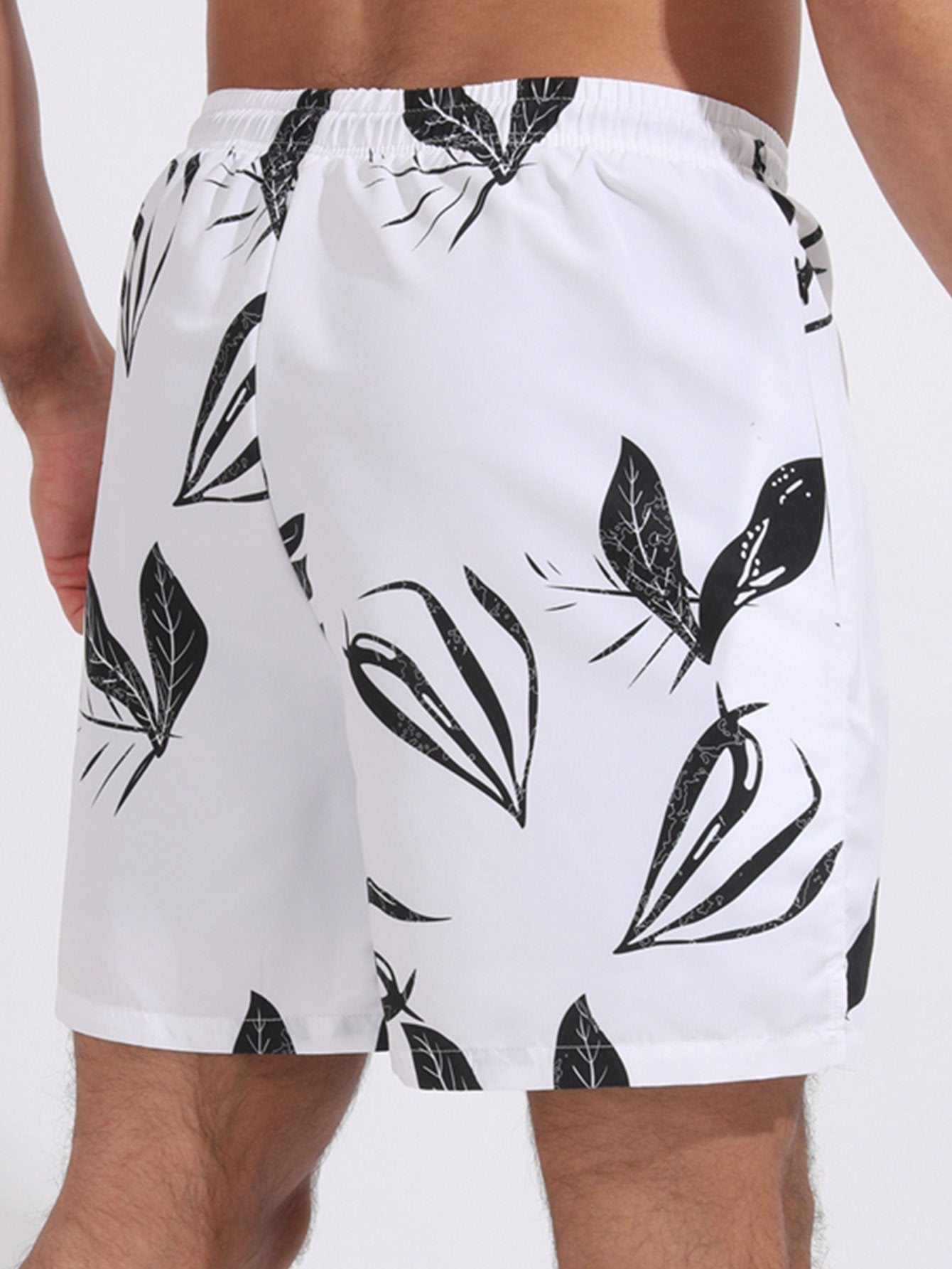 Leaf Print Swim Shorts With Compression Liner