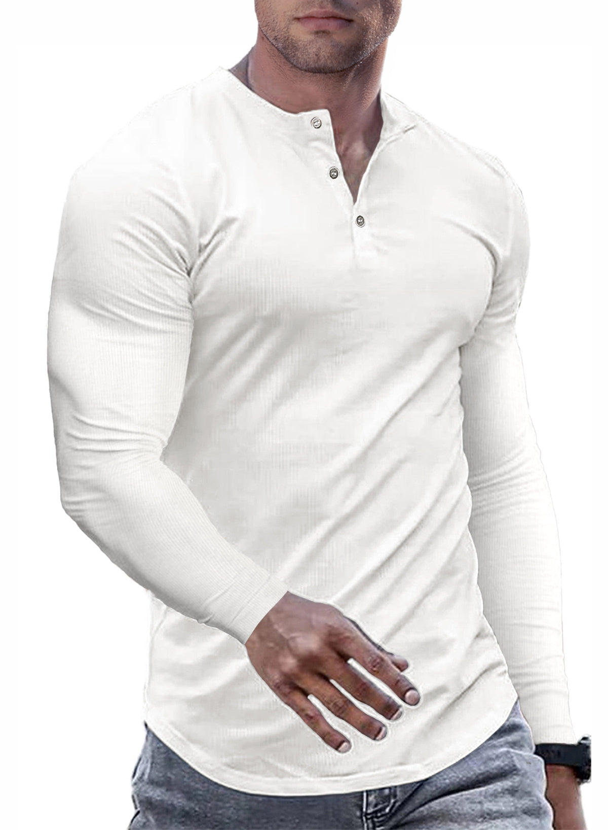 JMIERR Mens Muscle Slim Henley Shirts Crewneck Longline T-Shirt Tees with Button