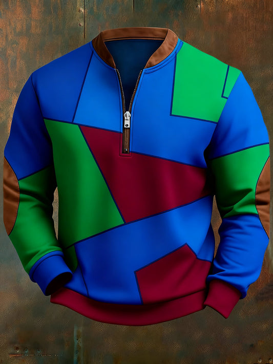 Men's Casual Geometric Color Block Print Sweatshirt