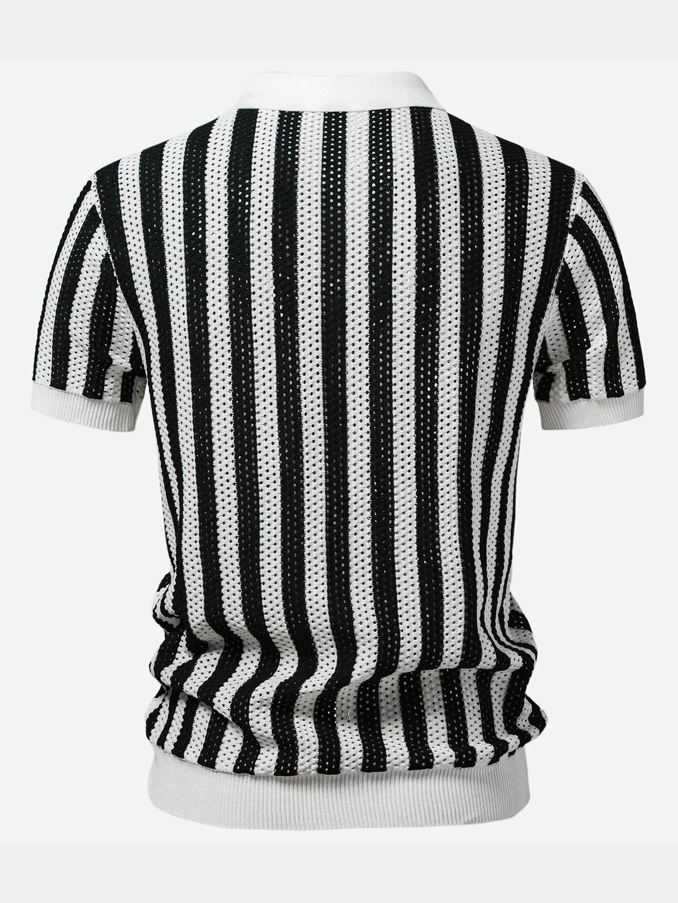 Stripe Johnny Collar Open Knit Polo