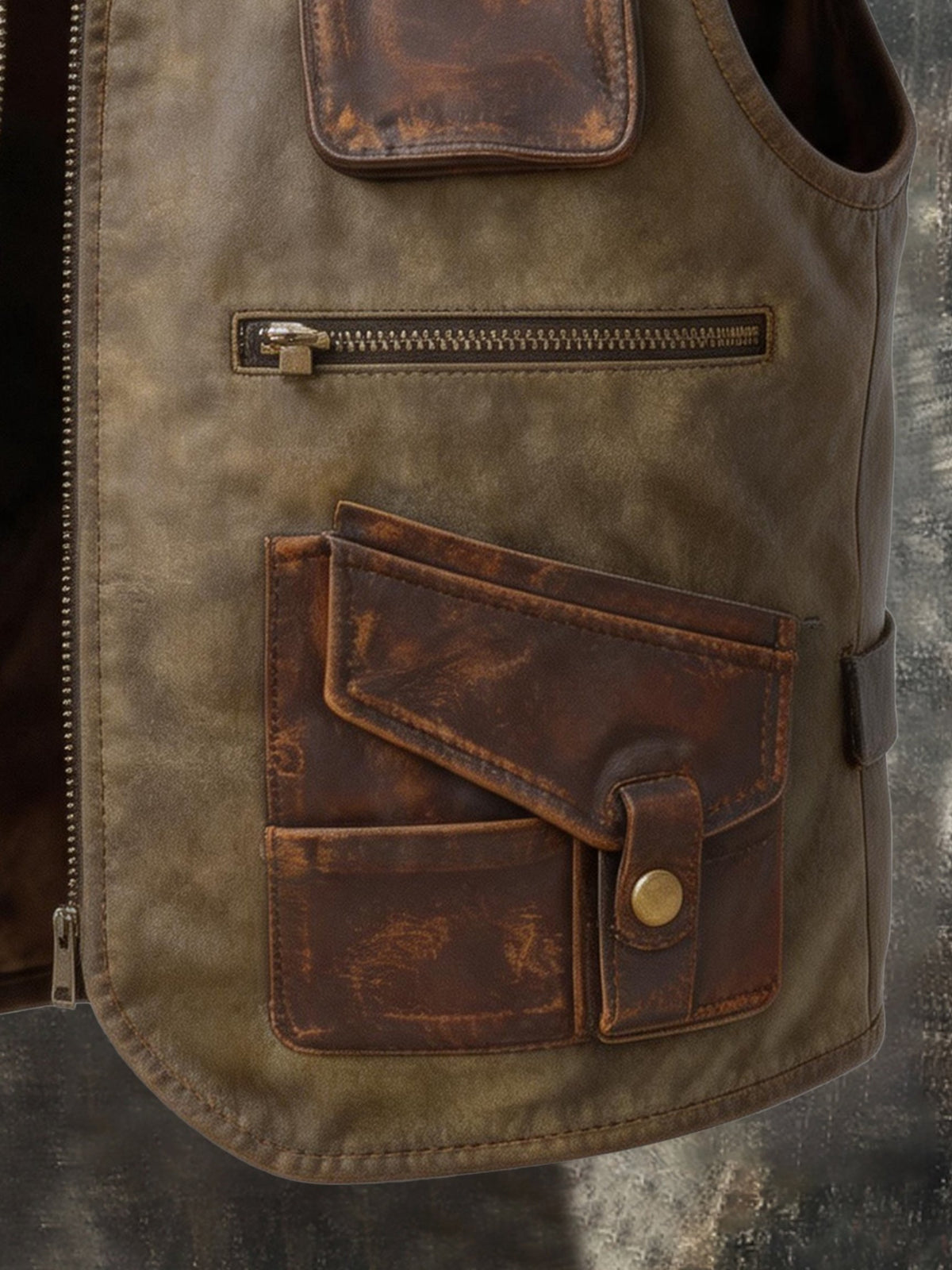Men's Vintage Leather Multi-Pocket Utility Vest