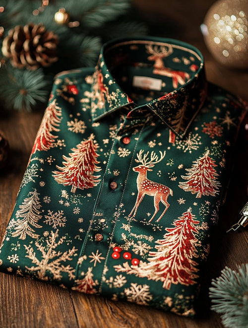 Men's Luxury Christmas Party Long Sleeve Button-Down Shirt