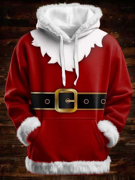 Men's Christmas Print Warm Hooded Sweatshirt