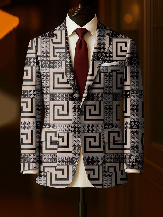 Men's Business Casual Large Pocket Notch Lapel Print Blazers