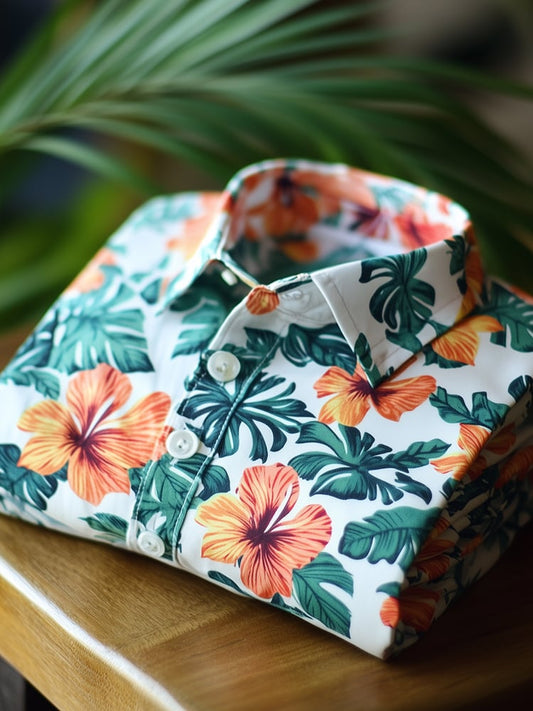 Men's Business Casual Hawaiian Floral Lapel Short Sleeve Shirt