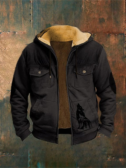 Men'S Vintage Wolf Westward Print Outerwear