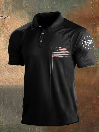Men's Independence Day 1776 American Flag Print Casual Polo