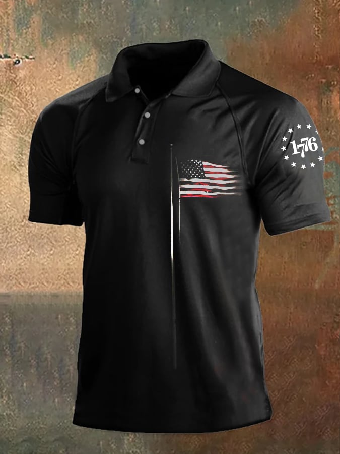 Men's Independence Day 1776 American Flag Print Casual Polo