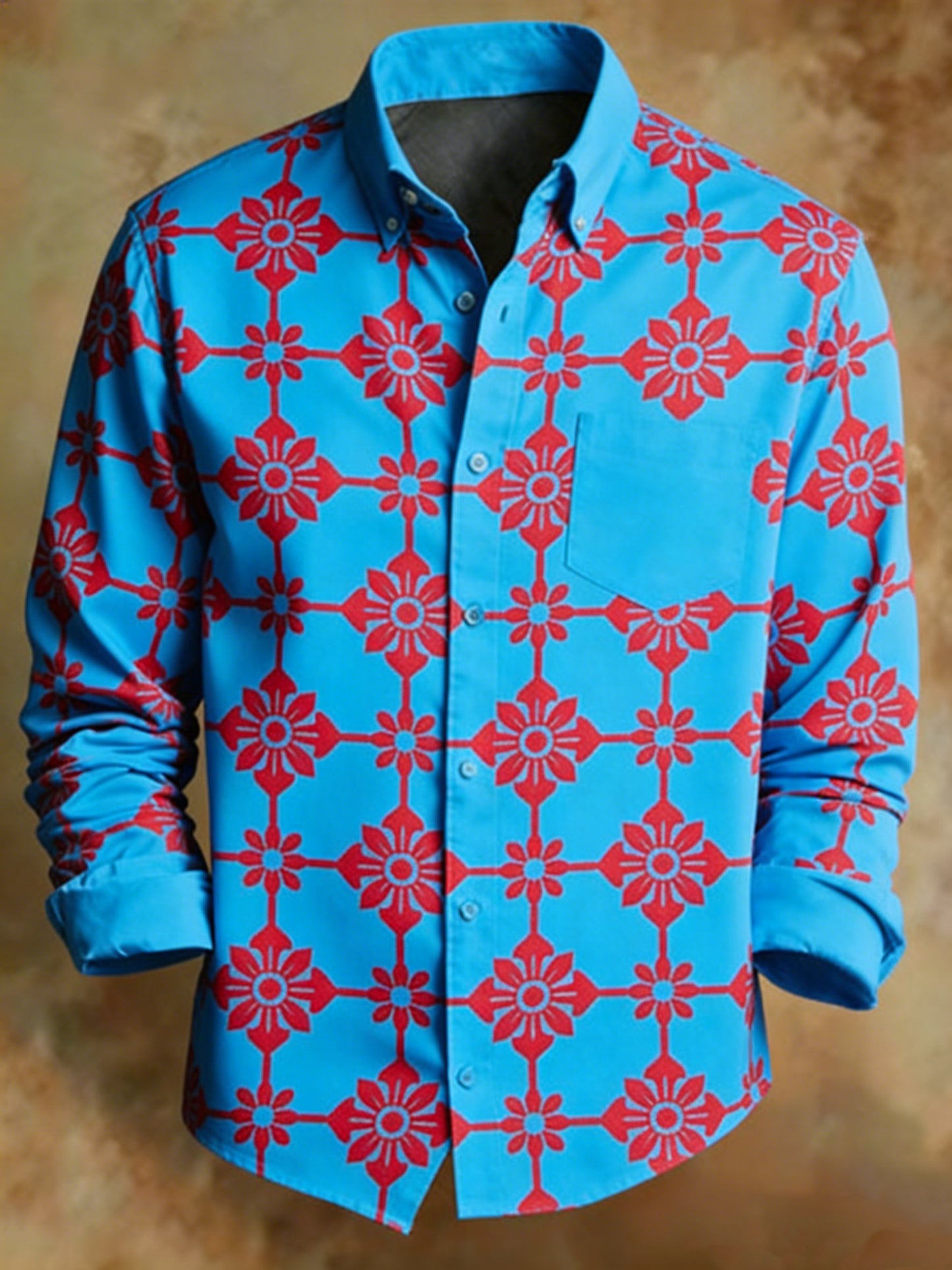 Men's Abstract Geometric Floral Pattern Print Business Style Shirt