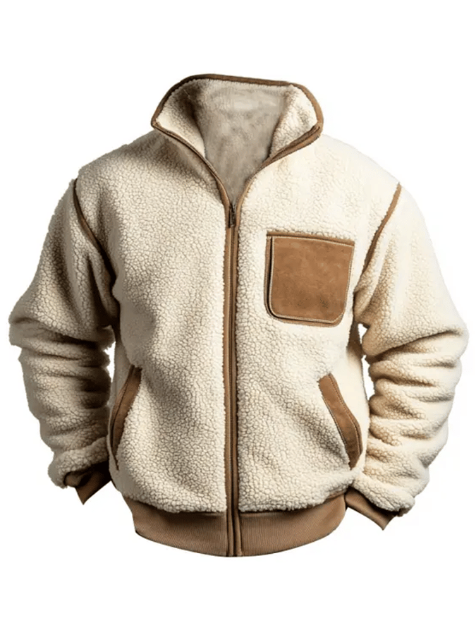 Men's Vintage Fleece Suede Pocket Stand Collar Outdoor Jacket