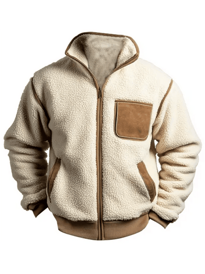Men's Vintage Fleece Suede Pocket Stand Collar Outdoor Jacket