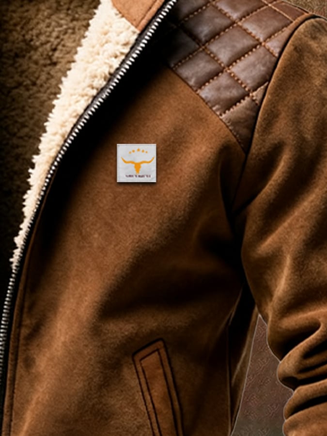 Men's Vintage Suede Splicing Warm Multi-Pocket Outdoor Jacket