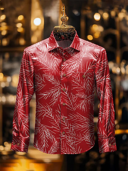 Men's Luxury Christmas Contrast Print Long Sleeve Pocket Shirt