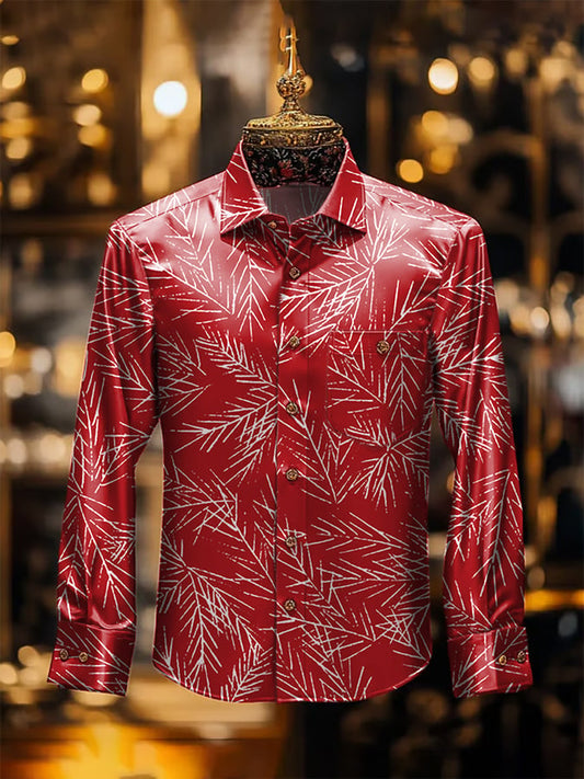 Men's Luxury Christmas Contrast Print Long Sleeve Pocket Shirt