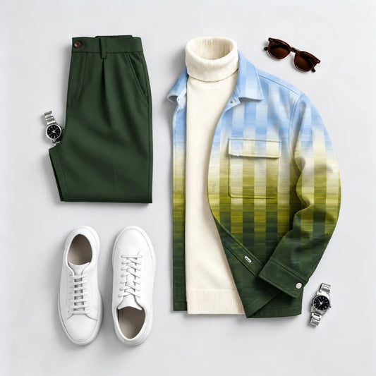 Men's Gradient Print Long Sleeve Shirt and Pants Two-Piece Set