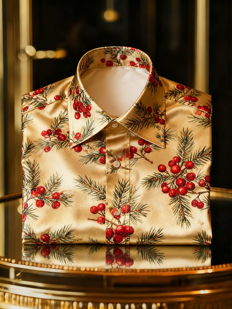 Men's  Christmas Long Sleeve Button-Down Shirt
