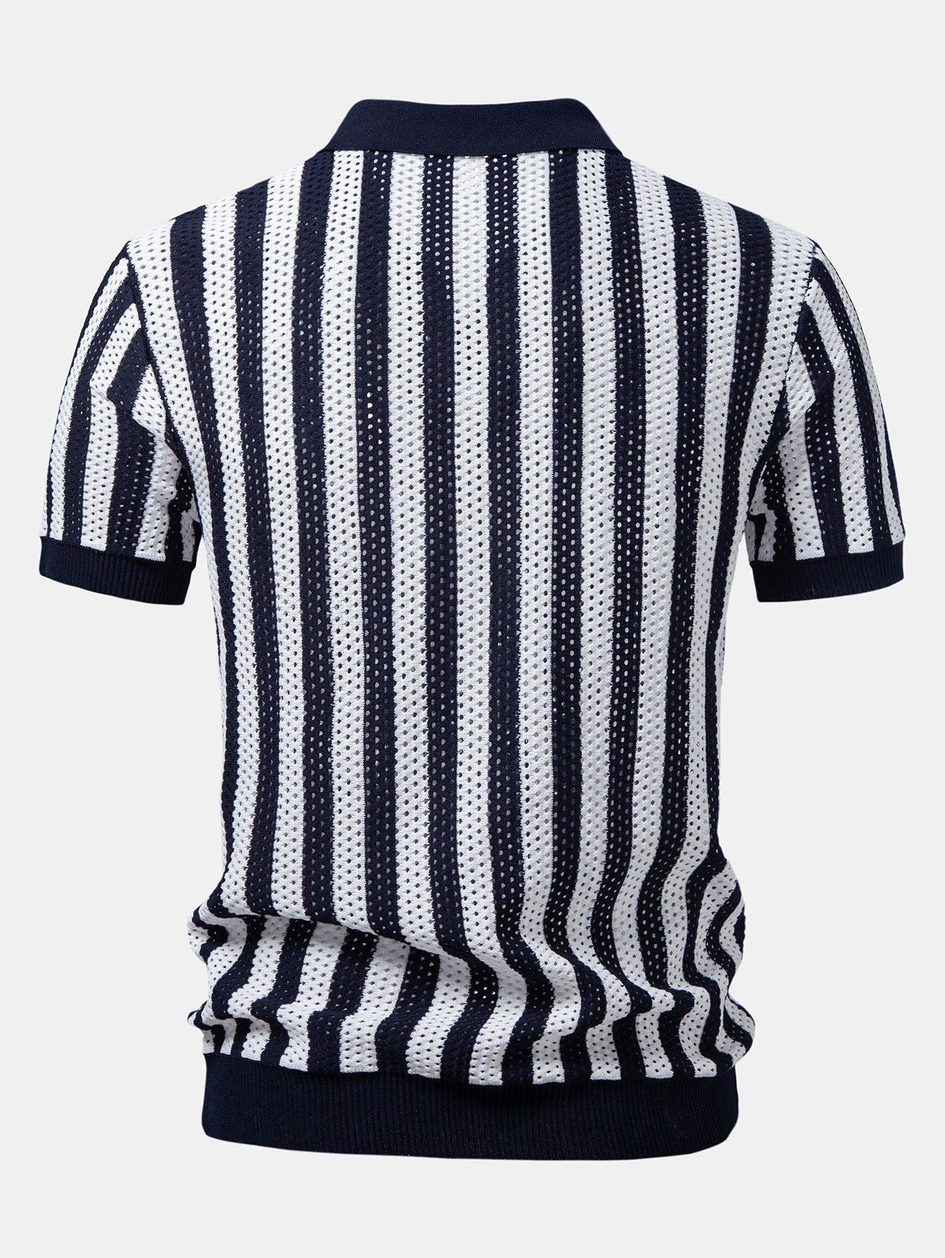 Stripe Johnny Collar Open Knit Polo