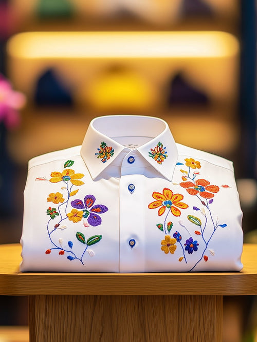 Men's Business Casual Floral Lapel Short Sleeve Shirt