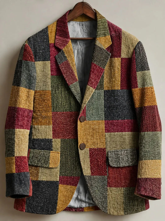 Men's Vintage Colorful Geometric Art Print Casual Blazer
