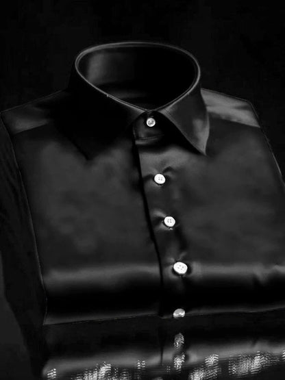 Men's Vintage Business Casual Printed Satin Long Sleeve Shirt