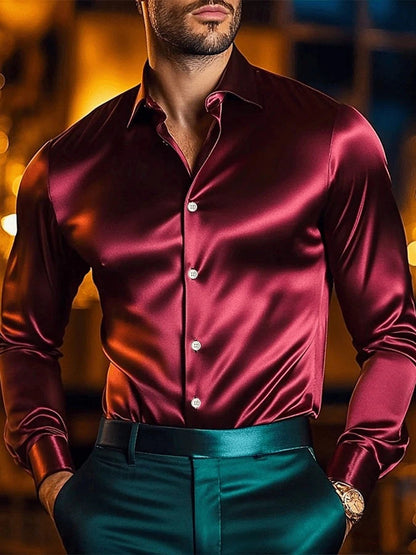 Men's Vintage Business Casual Printed Satin Long Sleeve Shirt