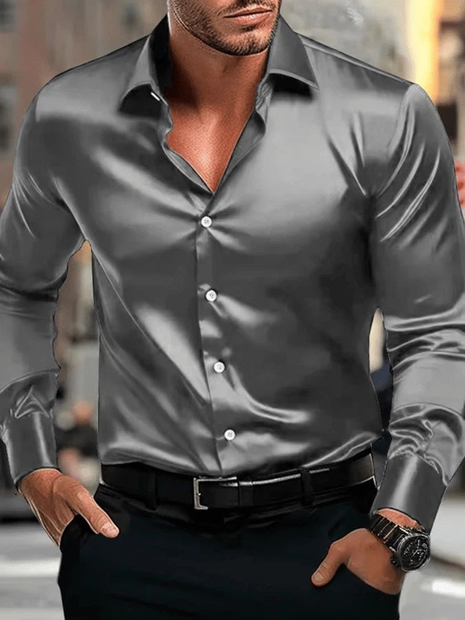 Men's Vintage Business Casual Printed Satin Long Sleeve Shirt