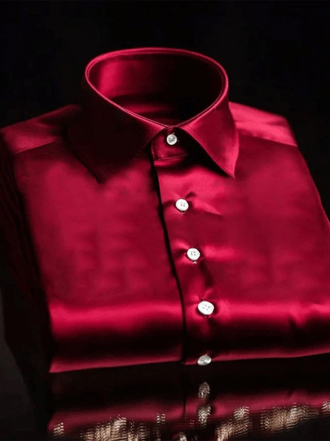 Men's Vintage Business Casual Printed Satin Long Sleeve Shirt