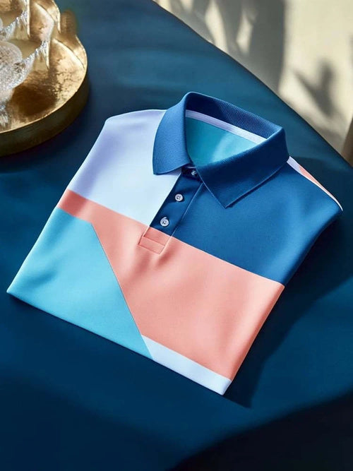 Men's Classic Business Logo Button Short Sleeve Polo Shirt