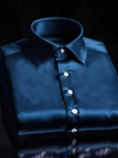 Men's Vintage Business Casual Printed Satin Long Sleeve Shirt