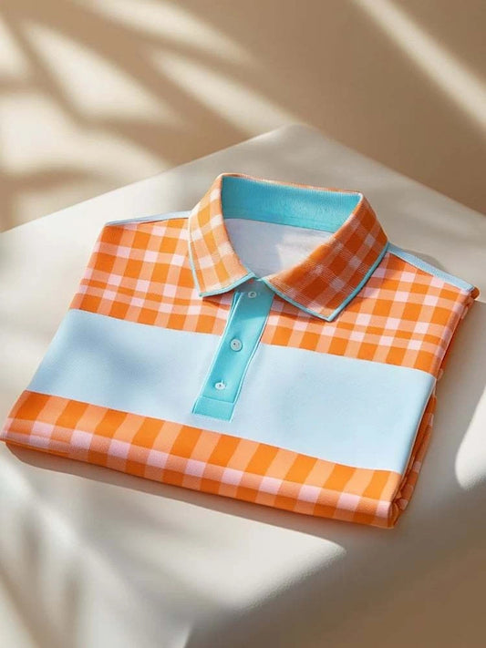 Men's Classic Business Logo Button Short Sleeve Polo Shirt