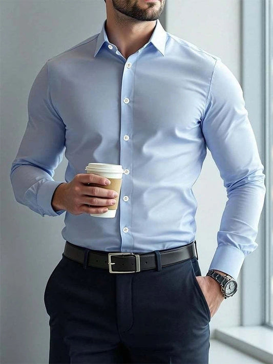 Men's Business Casual Printed Satin Long Sleeve Shirt