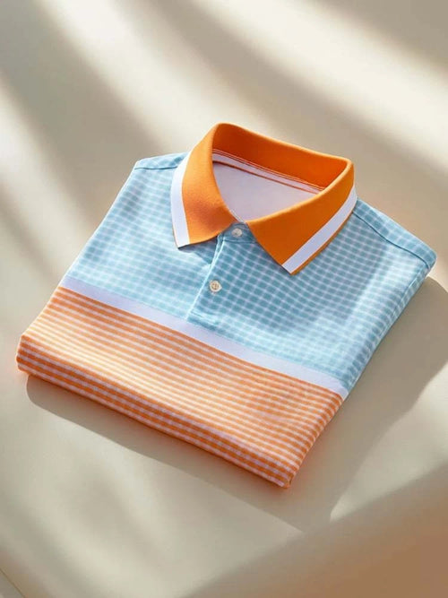Men's Classic Business Logo Button Short Sleeve Polo Shirt