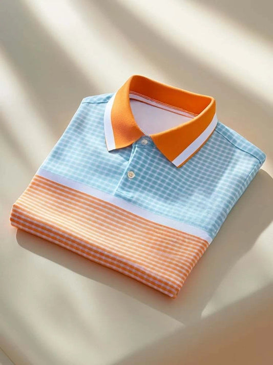 Men's Classic Business Logo Button Short Sleeve Polo Shirt