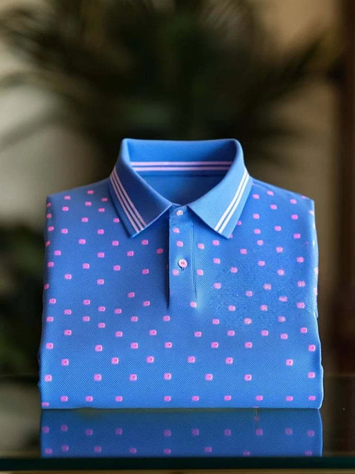 Men's Classic Business Logo Button Short Sleeve Polo Shirt