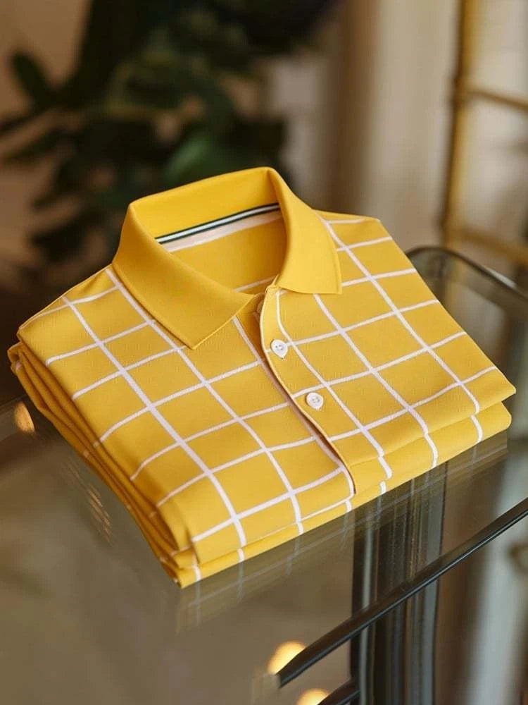 Men's Classic Business Logo Button Short Sleeve Polo Shirt