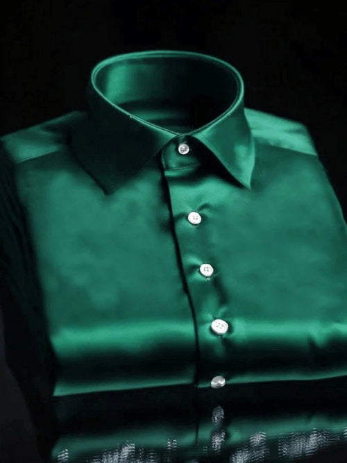 Men's Vintage Business Casual Printed Satin Long Sleeve Shirt