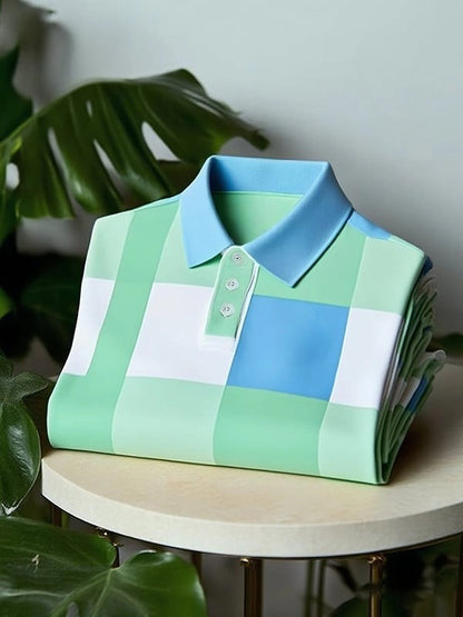 Men's Classic Business Logo Button Short Sleeve Polo Shirt