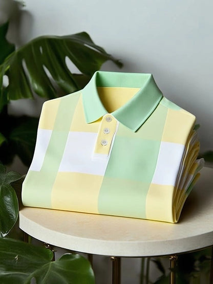 Men's Classic Business Logo Button Short Sleeve Polo Shirt