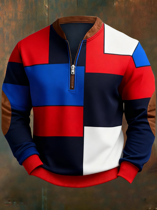 Men's Casual Geometric Color Block Print Sweatshirt