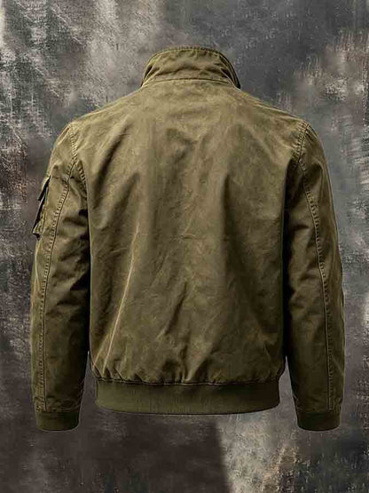 Men's Vintage-Style Distressed Multi-Pocket Workwear Jacket