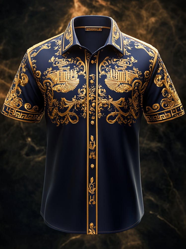 Men's Satin Luxe Print Short Sleeve Button Shirt