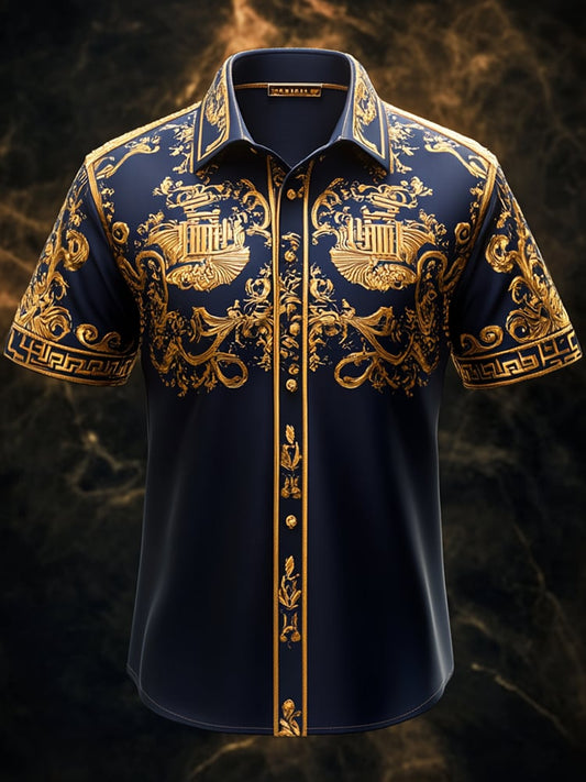 Men's Satin Luxe Print Short Sleeve Button Shirt