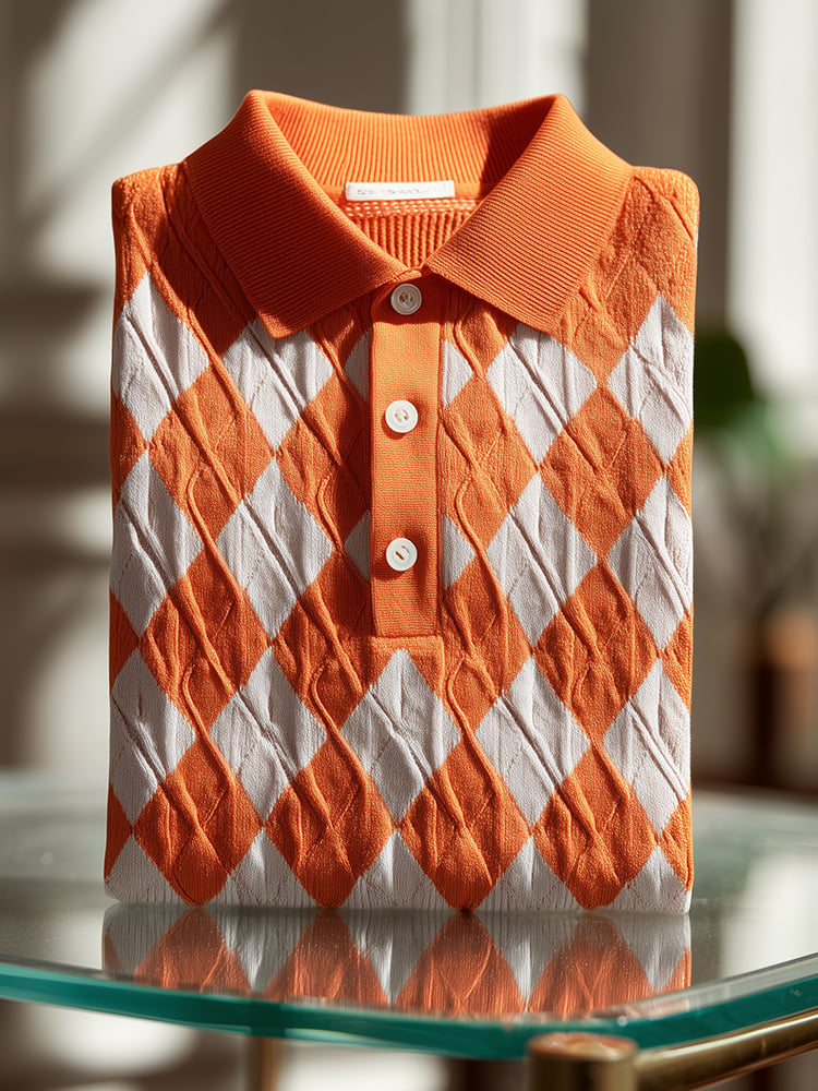 Men's Classic Business Casual Short Sleeve Cable Texture Polo Shirt