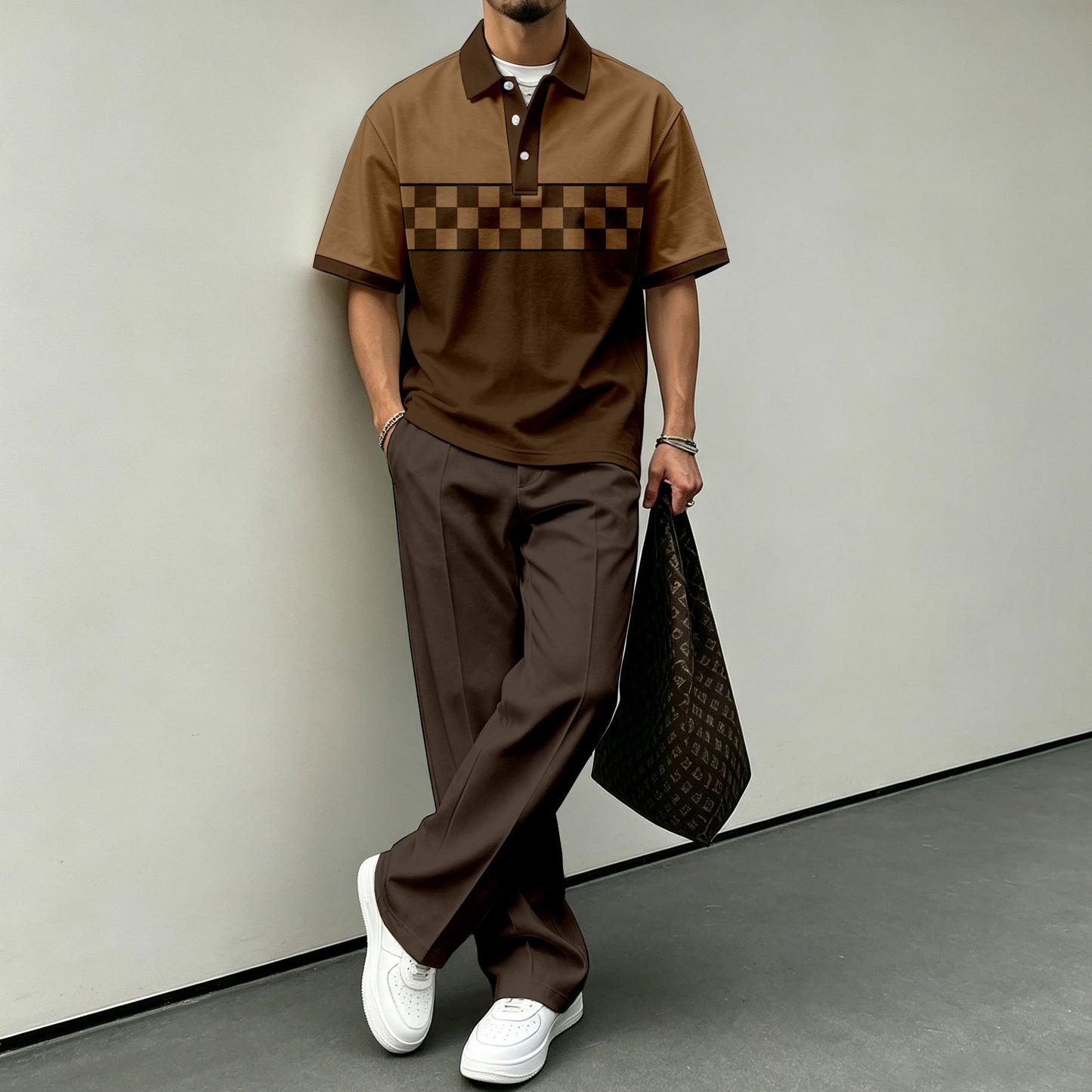 Men's Color-Blocked Short-Sleeve Polo Shirt and Pants Set