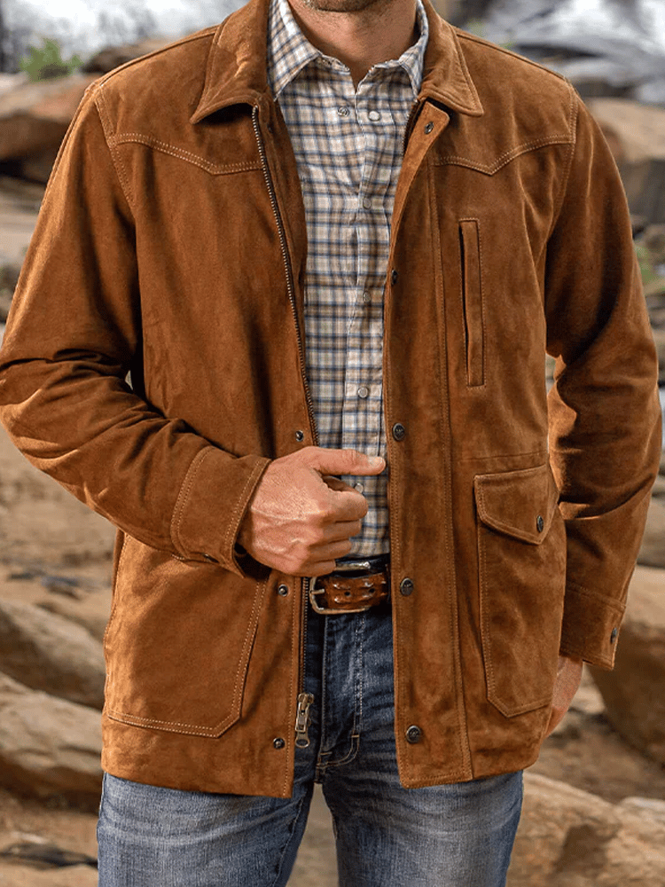 Classic shirt collar suede jacket