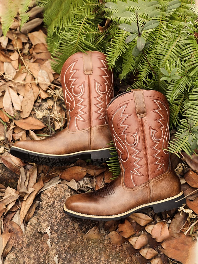 Men's High-Top Embroidered Vintage Wide-Toe Western Cowboy Boots