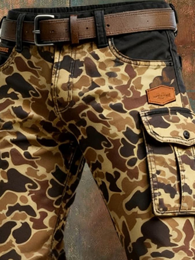 Men's Vintage Camouflage Distressed Pocket Work Pants