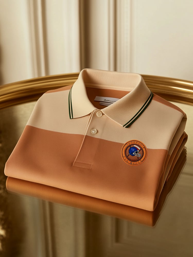 Men's Retro Business Football Logo Print Long Sleeve Polo Shirt