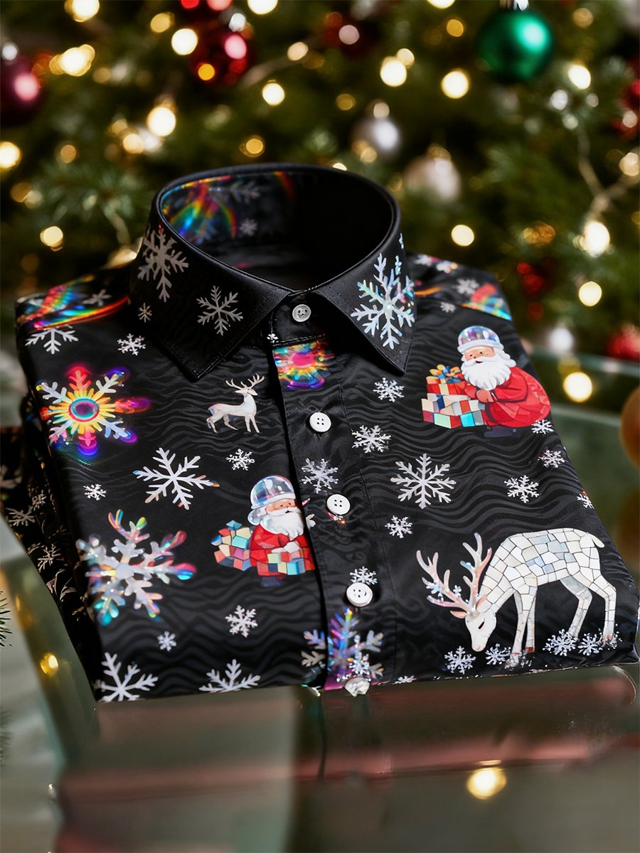 Men's  Christmas Long Sleeve Button-Down Shirt