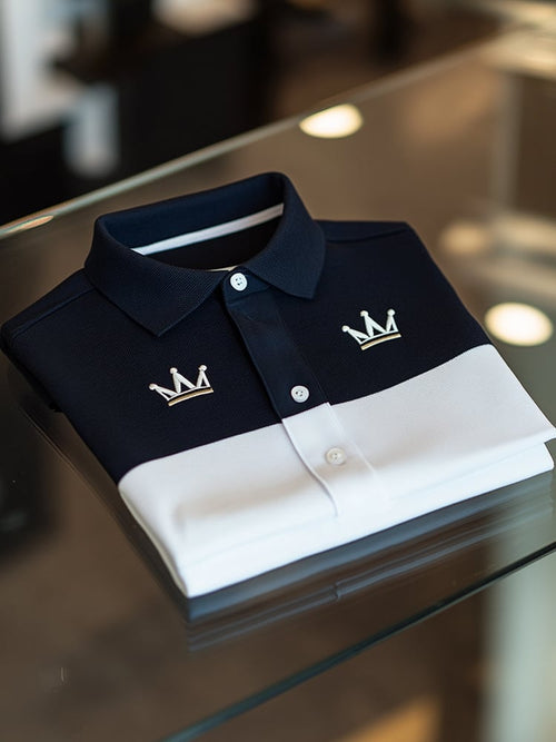 Men's Business Casual Logo Button Short Sleeve Polo Shirt